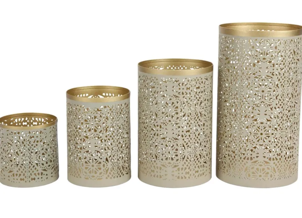 Saulen-Windlichter Aus Metall Beige/Gold 4Er-Set