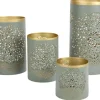 Saulen-Windlichter Aus Metall Blaugrau/Gold 4Er-Set