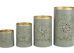 Saulen-Windlichter Aus Metall Blaugrau/Gold 4Er-Set