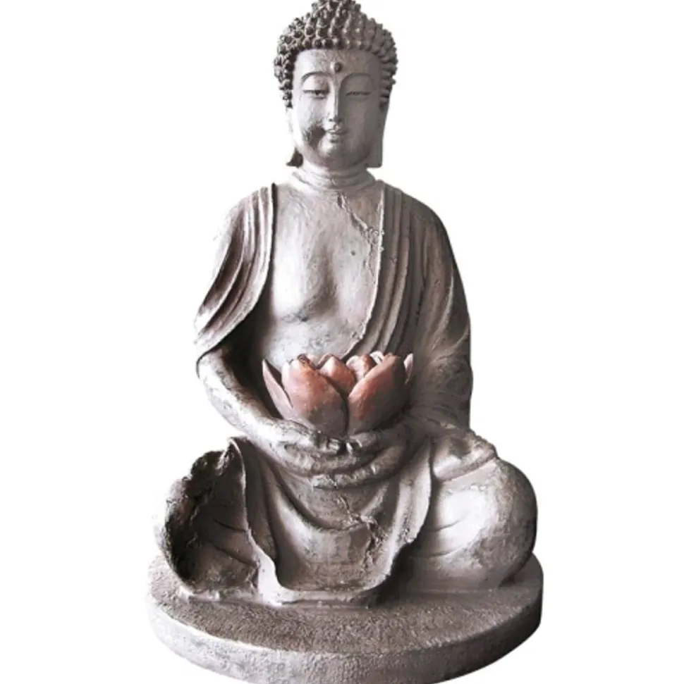 Sitzender Solar-Buddha Mit Led-Blute 40Cm Warmweis