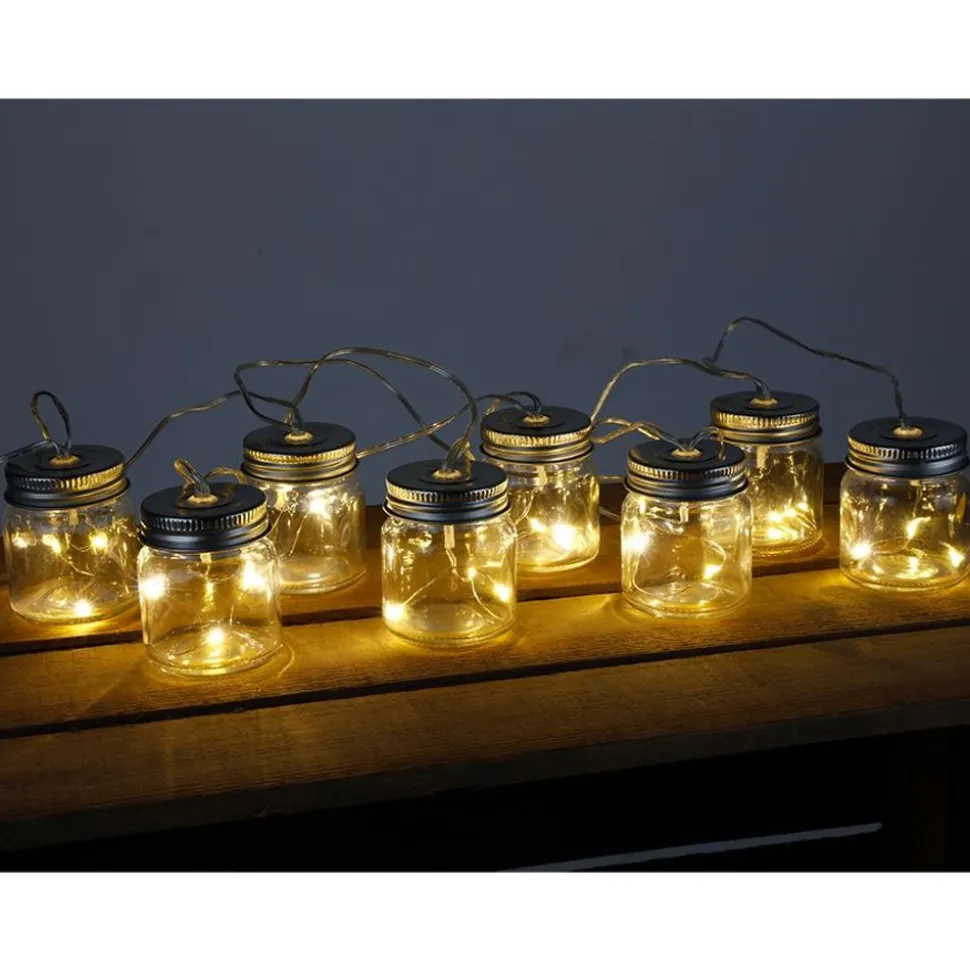 Solar-Lichterkette Mit 8 Dekoglasern Und 24 Leds Warmweis