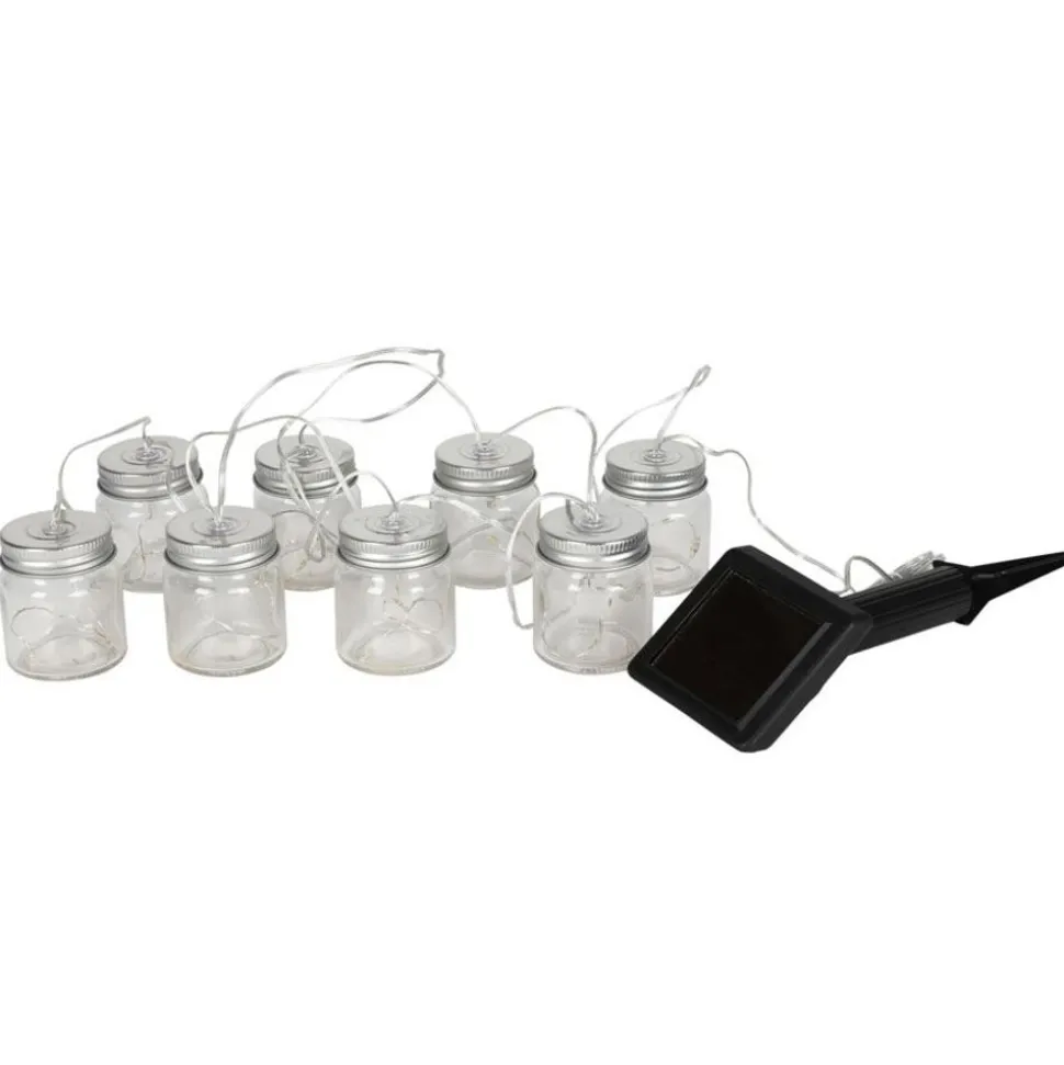 Solar-Lichterkette Mit 8 Dekoglasern Und 24 Leds Warmweis