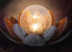 Solar-Lotusblume Mit Crackleglaskugel Und Led-Beleuchtung Warmweis