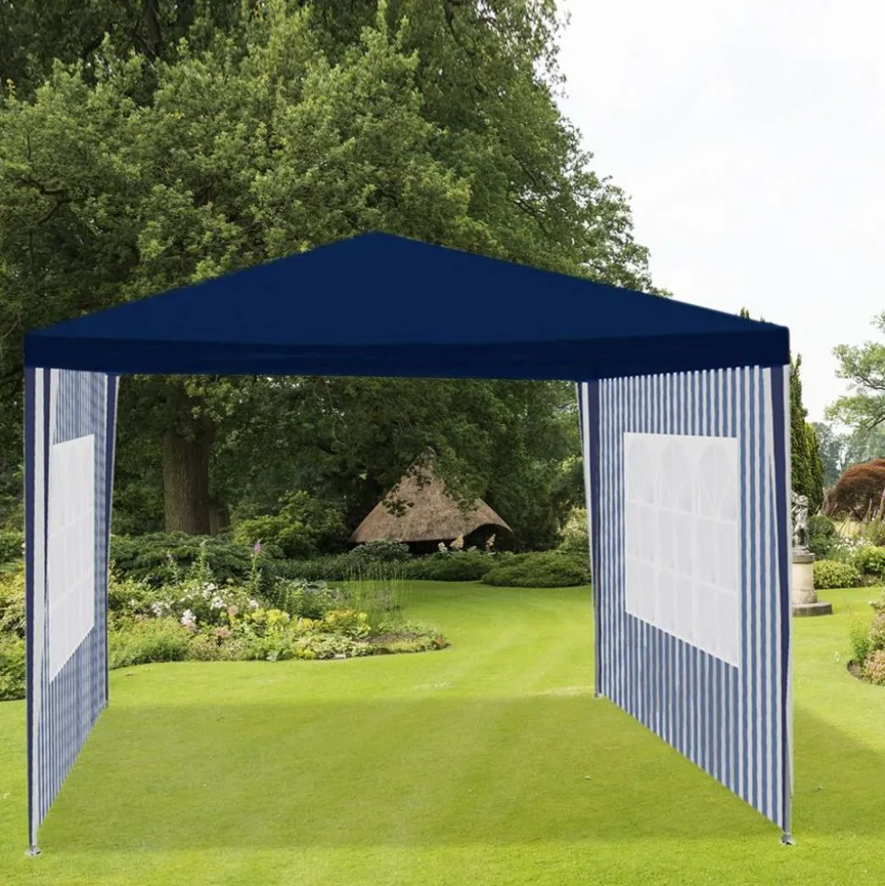 Steckpavillon 3X3M Mit 2 Seitenteilen Blau/Weis