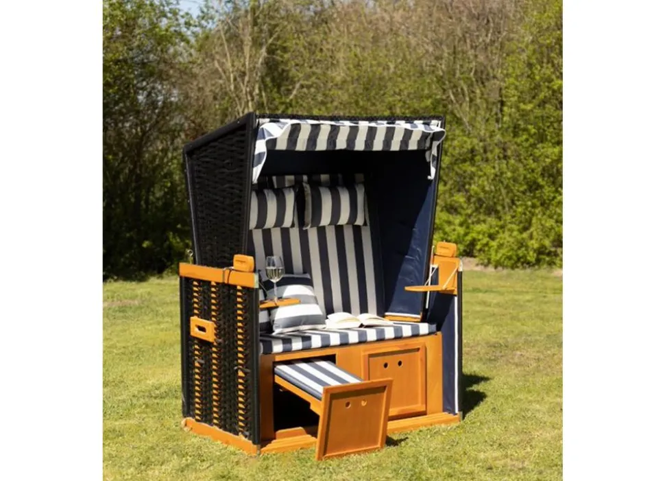 Strandkorb Ostsee Deluxe Blau/Weis