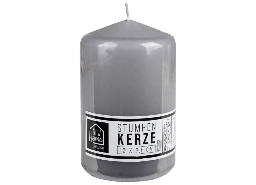 Stumpenkerze Glatt 78X120Mm Grau