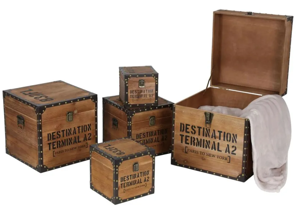 Vintage-Holzkisten 5Er-Set