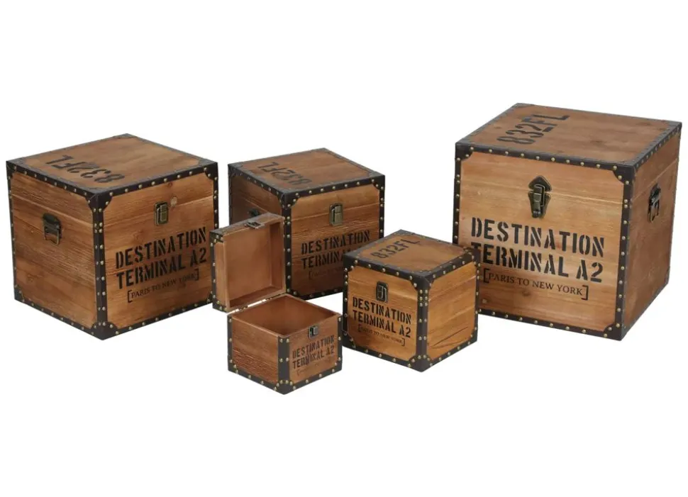 Vintage-Holzkisten 5Er-Set