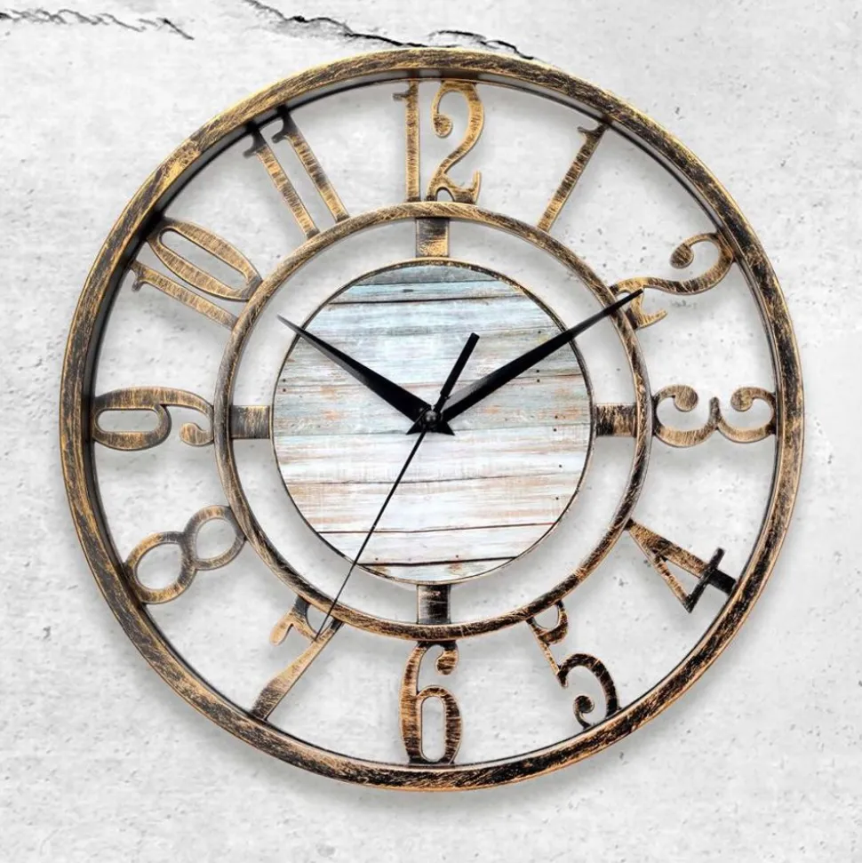 Wanduhr In Messing- Und Holzoptik 28Cm