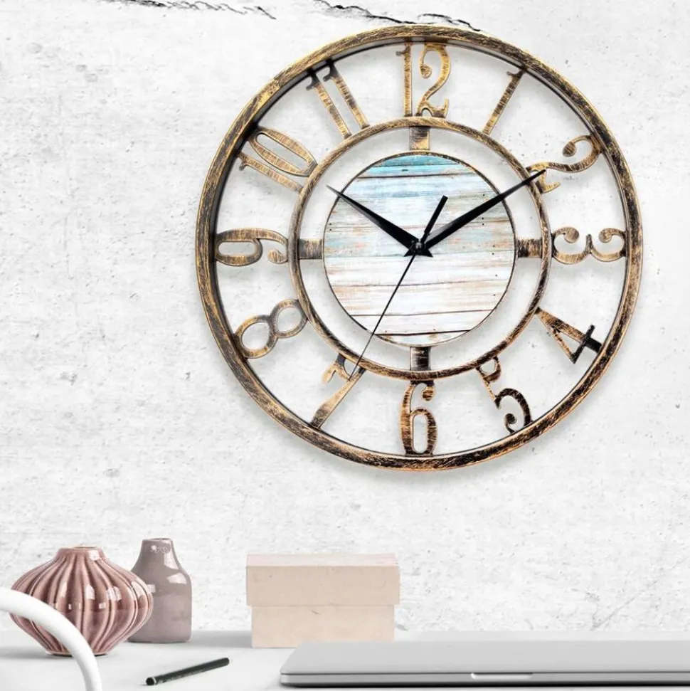 Wanduhr In Messing- Und Holzoptik 28Cm