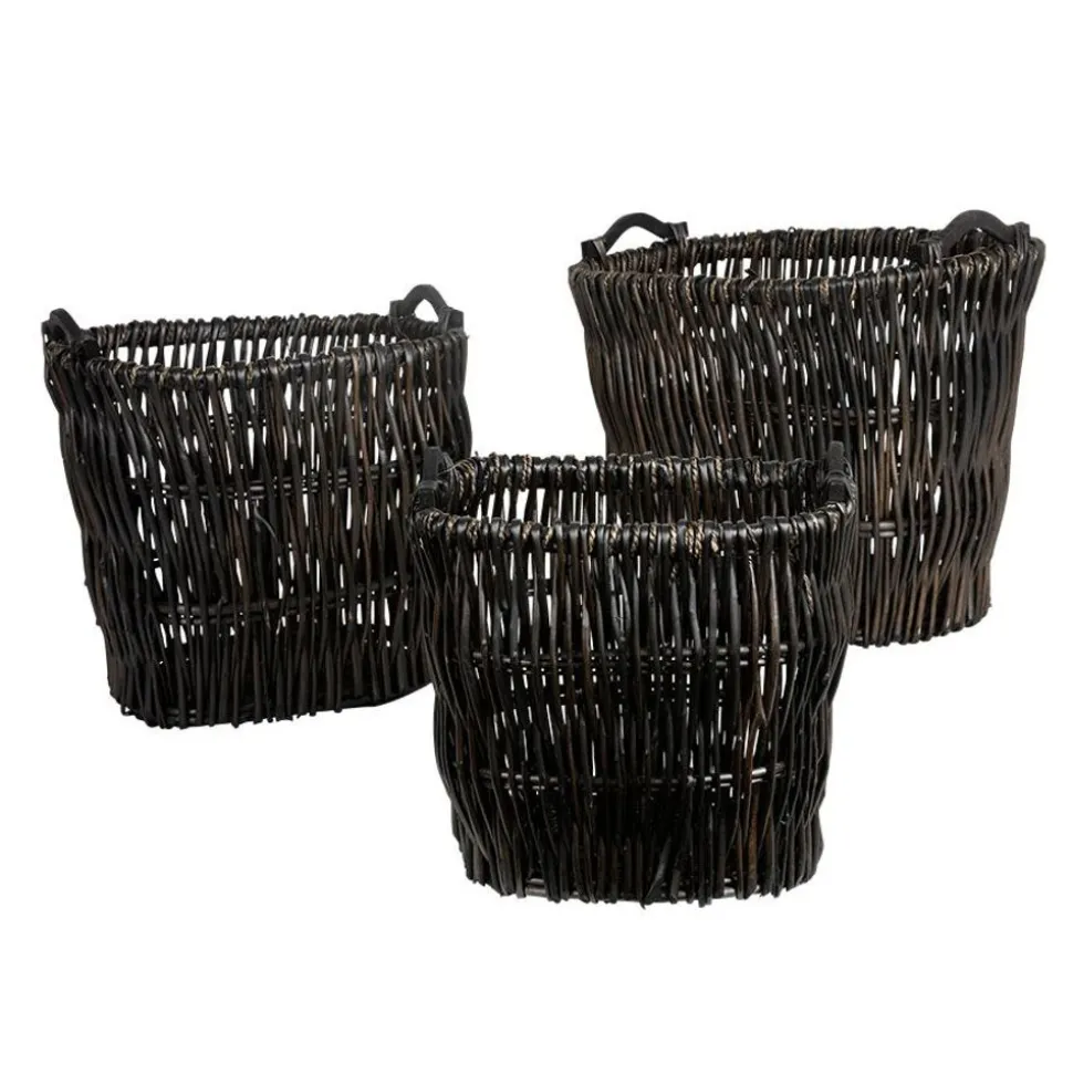 Weidenkorb-Set Oval 3-Teilig Schwarz