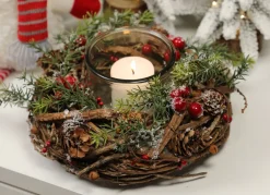 Weiden-Kranz Mit Windlicht Und Roten Beeren 22Cm