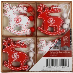 Weihnachtsbaum-Anhanger Aus Holz 12Er-Set Rot/Weis