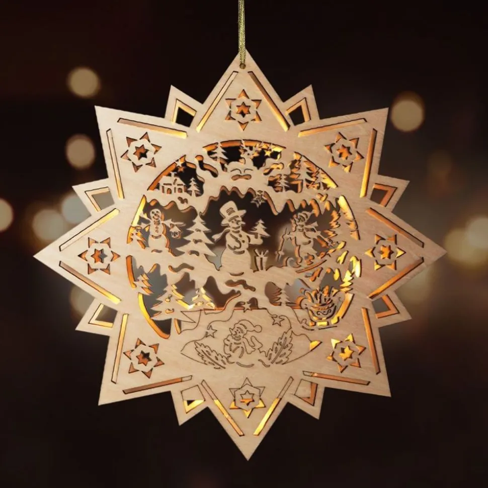 Weihnachts-Holzstern 30Cm Mit 10 Leds
