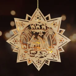 Weihnachts-Holzstern 30Cm Mit 10 Leds