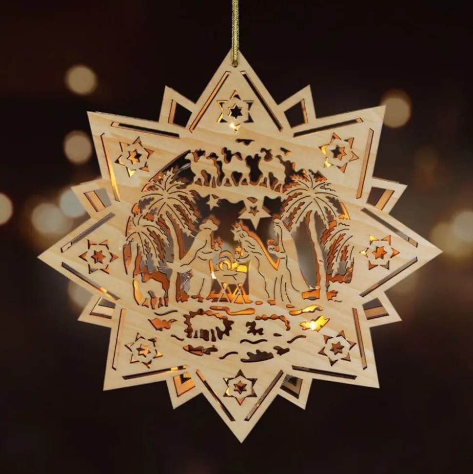 Weihnachts-Holzstern 30Cm Mit 10 Leds