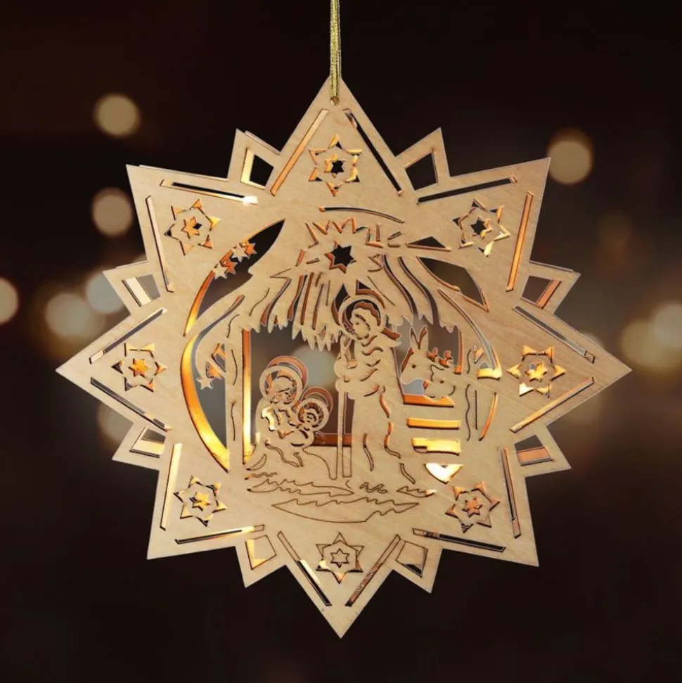 Weihnachts-Holzstern 30Cm Mit 10 Leds