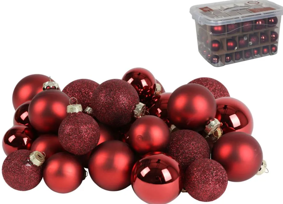 Weihnachtskugel-Set Aus Glas 72-Teilig Burgund/Rot