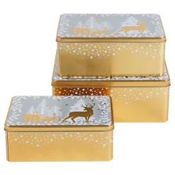 Weihnachts-Metalldosen-Set Rechteckig 3-Teilig