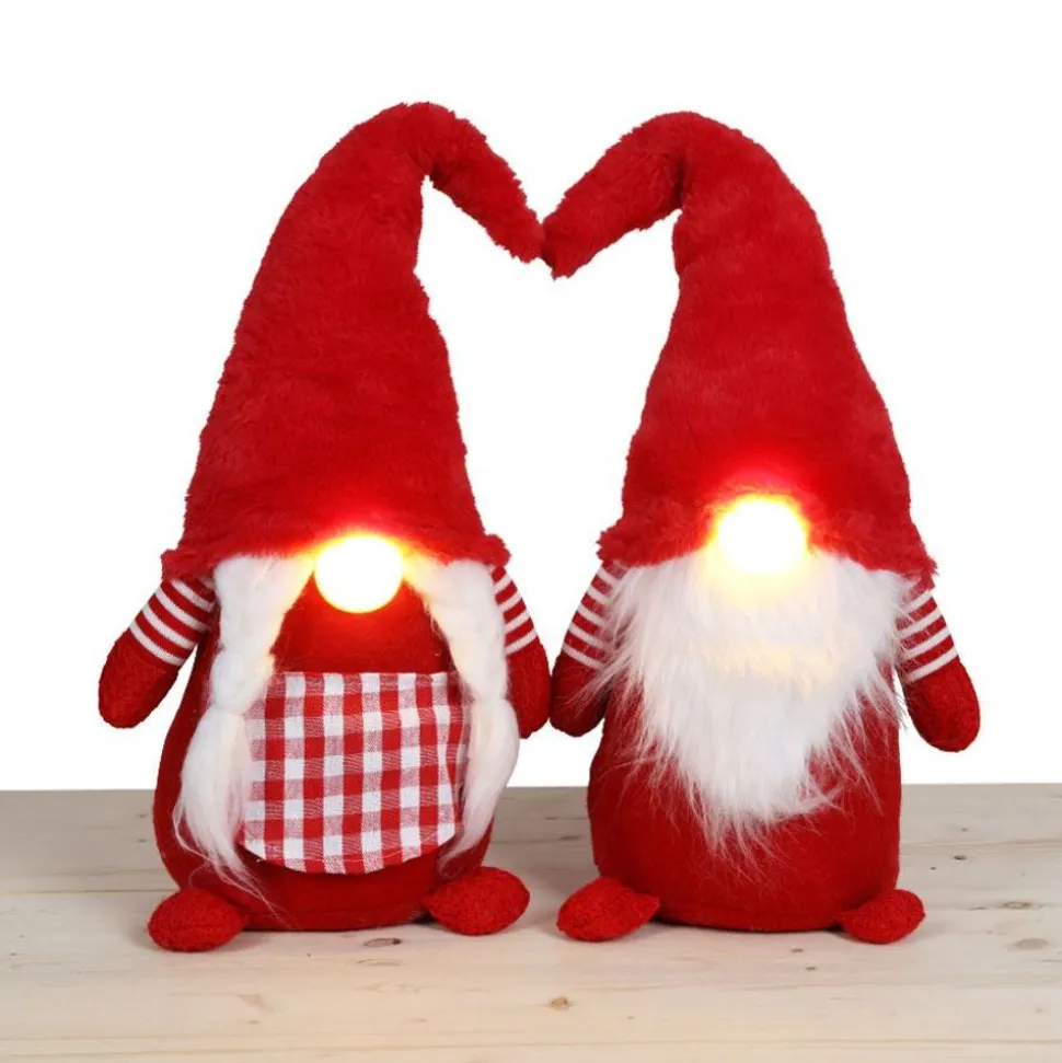 Weihnachts-Wichtel-Frau Mit Leuchtender Led-Nase 56Cm Rot