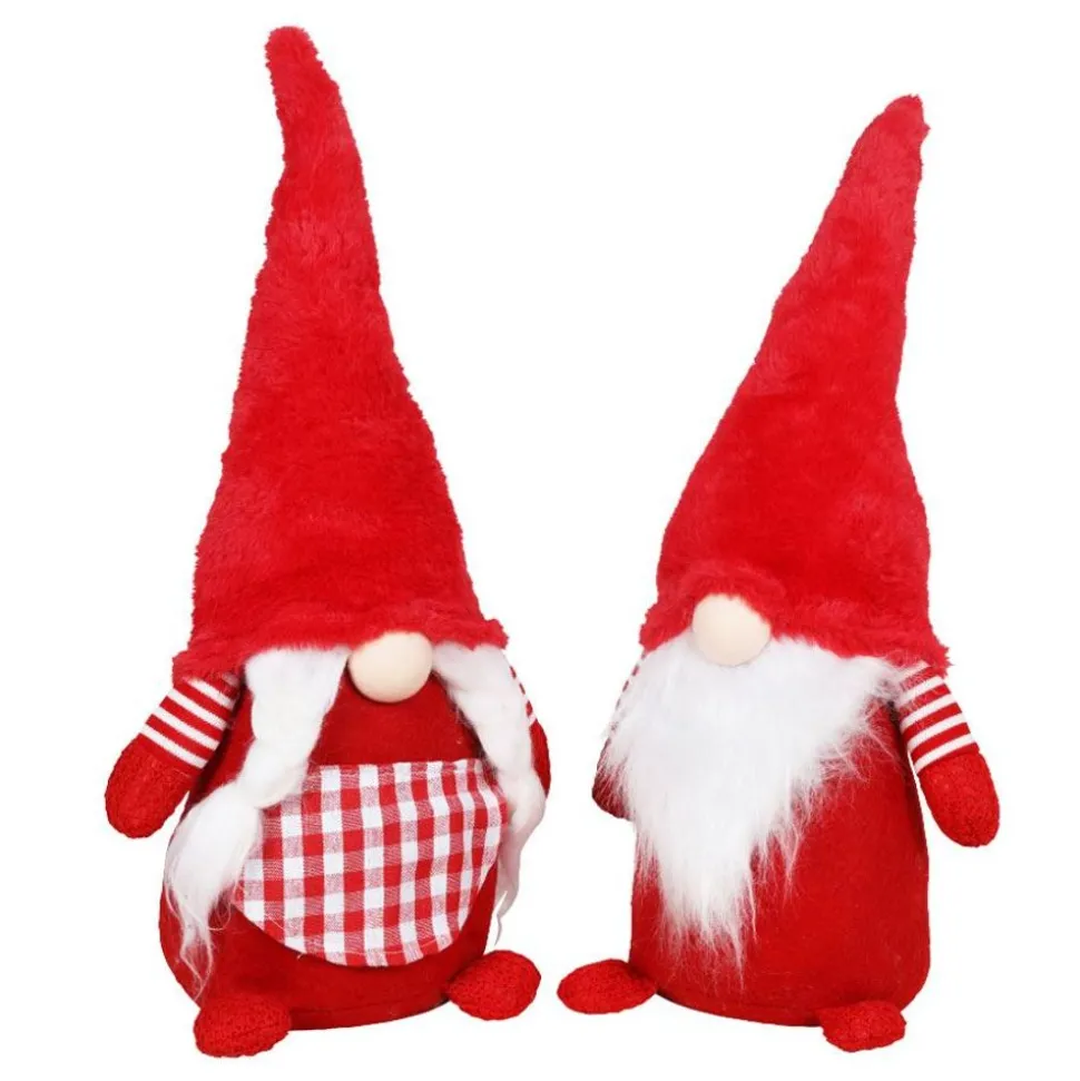 Weihnachts-Wichtel-Frau Mit Leuchtender Led-Nase 56Cm Rot