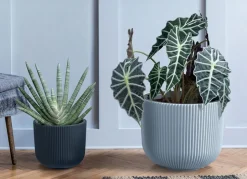 Xxl Blumentopf Milly Bauchig Rillendesign Mit Einsatz 47Cm Steingrau