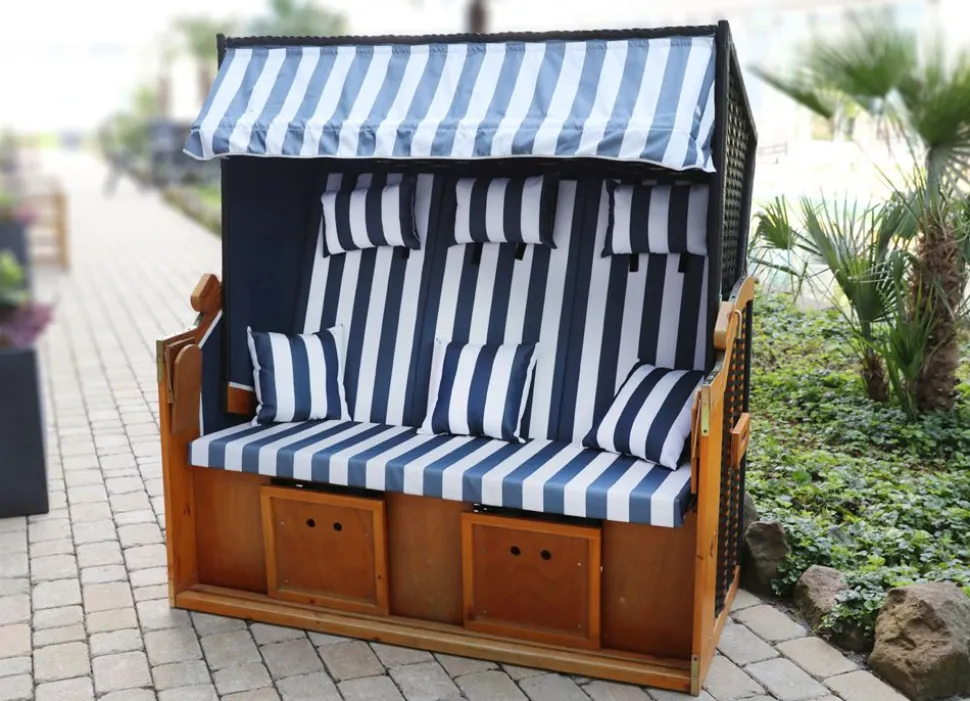 Xxl Strandkorb Ostsee 150X149X98Cm Blau/Weis