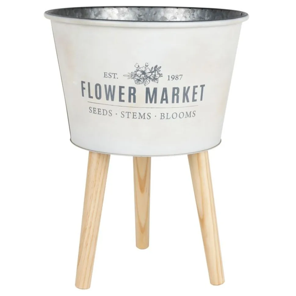 Zinkubertopf Auf Holzbeinen Flower Market 35X46,5Cm Creme